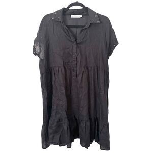 DEVOTION TWINS‎ Linen Tiered Mini Dress Black Small